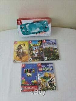 Brand New Turquoise Nintendo Switch Lite with 5 Sealed Games Bundle