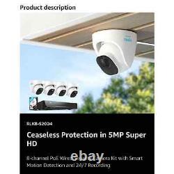 New REOLINK 5MP 8CH Security Camera System RLK8-520D4-5MP Sealed with 2TB HDD