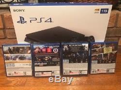 New Sony PlayStation 4 Slim 1TB Jet Black Console with 4 sealed new games