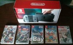 Nintendo Switch Console Bundle with Gray Joy-Cons NEW IN BOX Plus 5 SEALED Games
