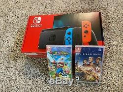 Nintendo Switch Console with Red and Blue JoyCon BRAND NEW + 2 GAMES (Sealed)